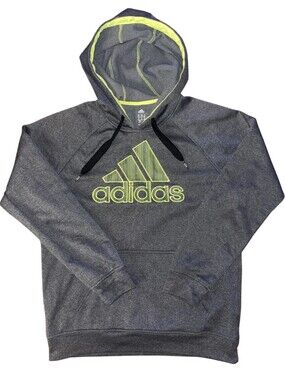 Adidas Men’s Heathered Gray Hoodie with Neon Green Logo